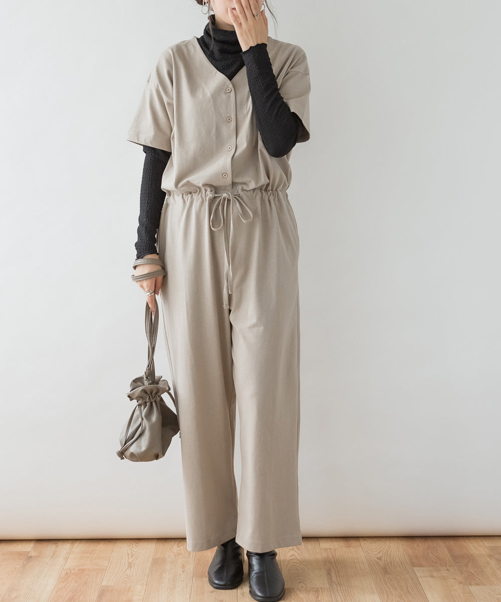 ジャングルジャロピー JUNGLE JALOPY Vネックオールインワンパンツ （GRAY-BEIGE） GRAY-BEIGE