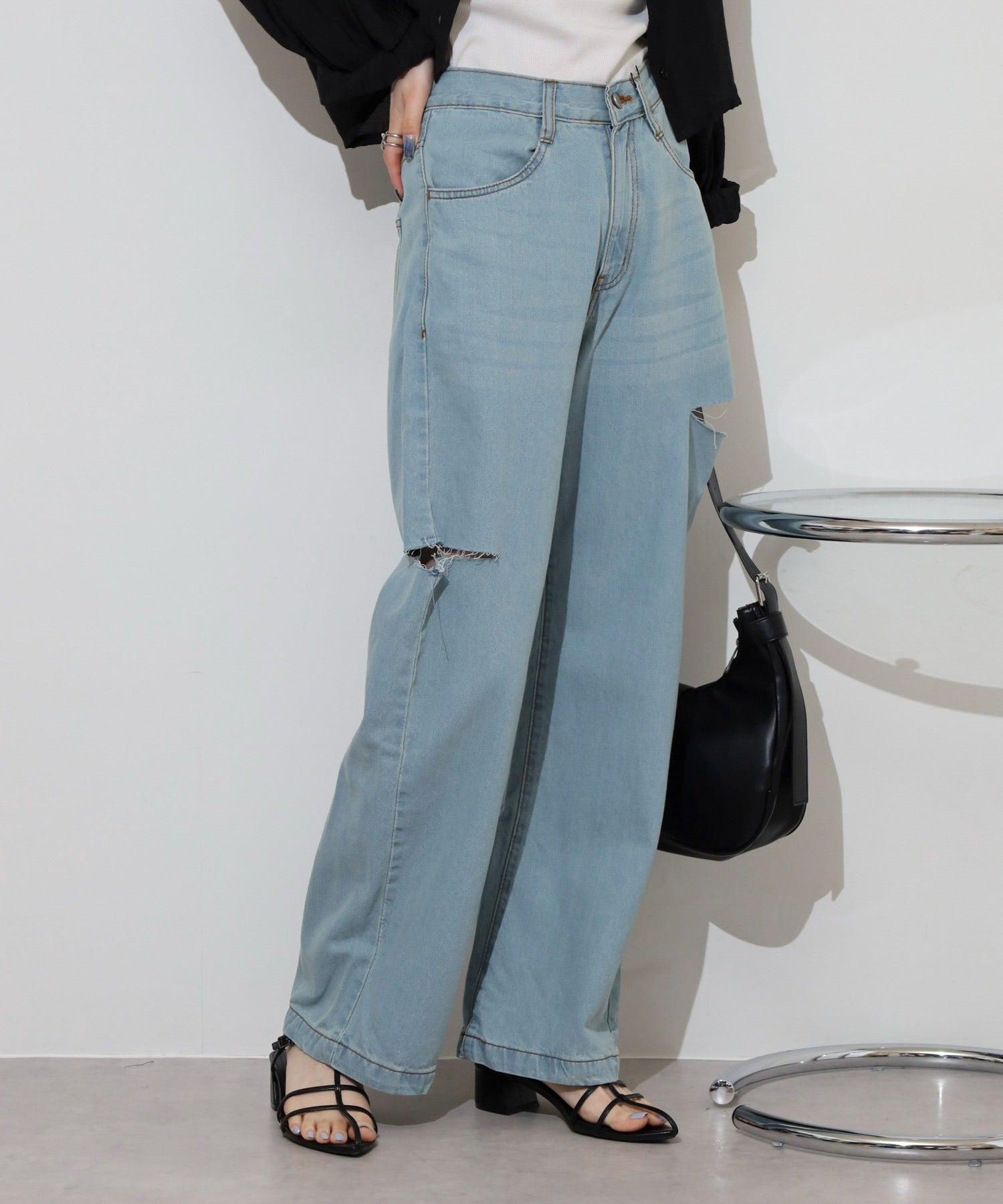 ジャングルジャロピー JUNGLE JALOPY ダメージ加工 デニムパンツ レディース ストレートパンツ ジーンズ ジーパン ボトムス カジュアル （LIGHTBLUE） LIGHTBLUE