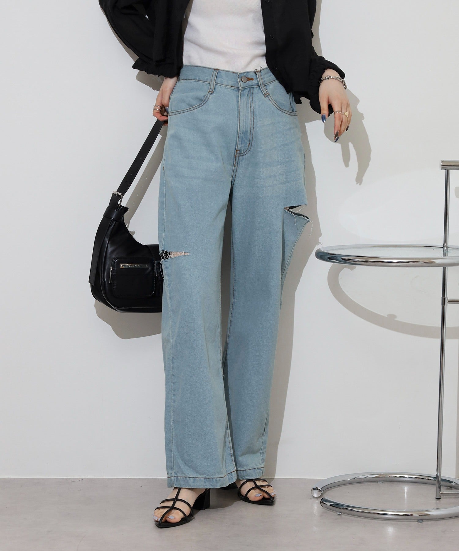 ジャングルジャロピー JUNGLE JALOPY ダメージ加工 デニムパンツ レディース ストレートパンツ ジーンズ ジーパン ボトムス カジュアル （LIGHTBLUE） LIGHTBLUE