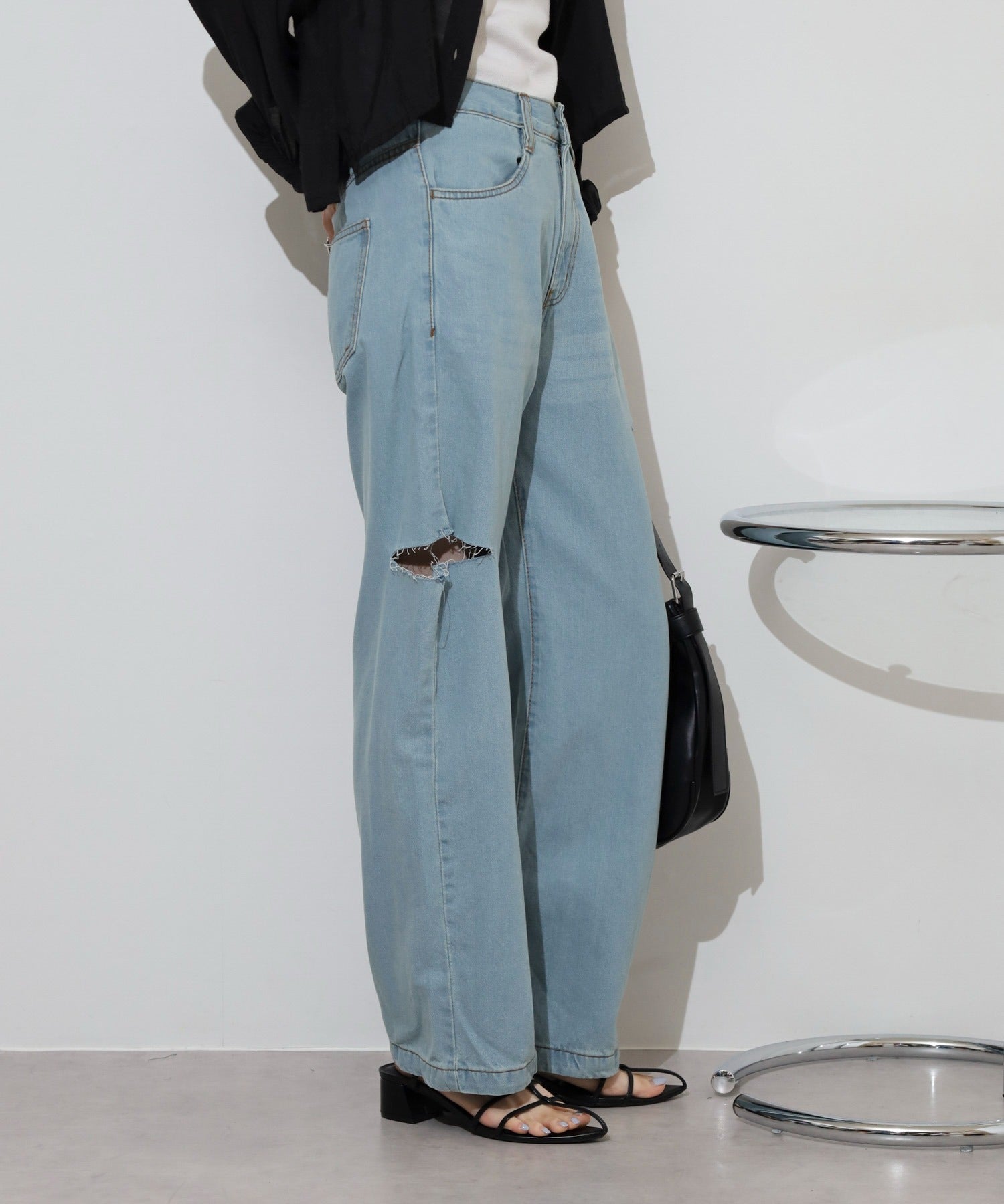 ジャングルジャロピー JUNGLE JALOPY ダメージ加工 デニムパンツ レディース ストレートパンツ ジーンズ ジーパン ボトムス カジュアル （LIGHTBLUE） LIGHTBLUE