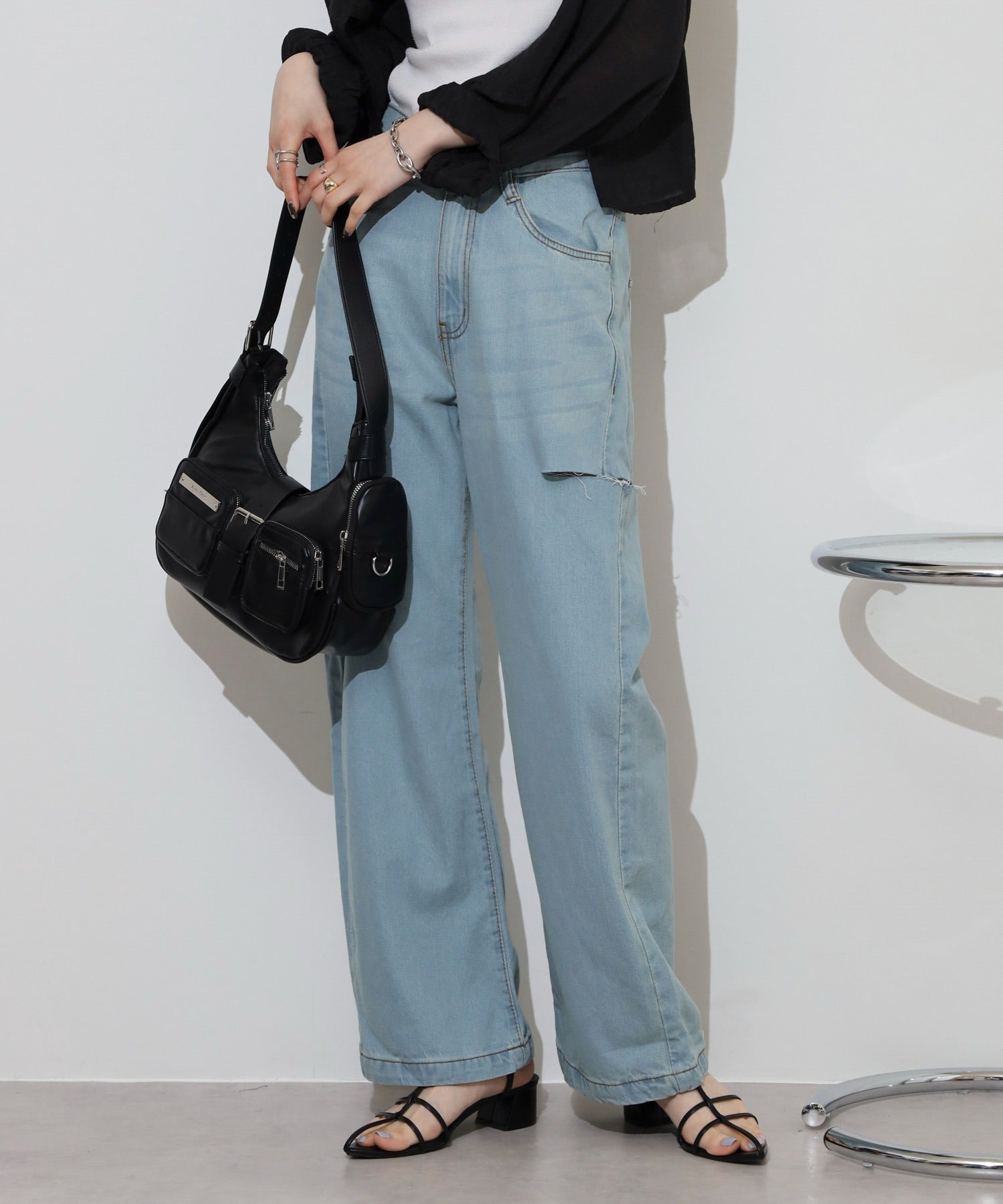 ジャングルジャロピー JUNGLE JALOPY ダメージ加工 デニムパンツ レディース ストレートパンツ ジーンズ ジーパン ボトムス カジュアル （LIGHTBLUE） LIGHTBLUE