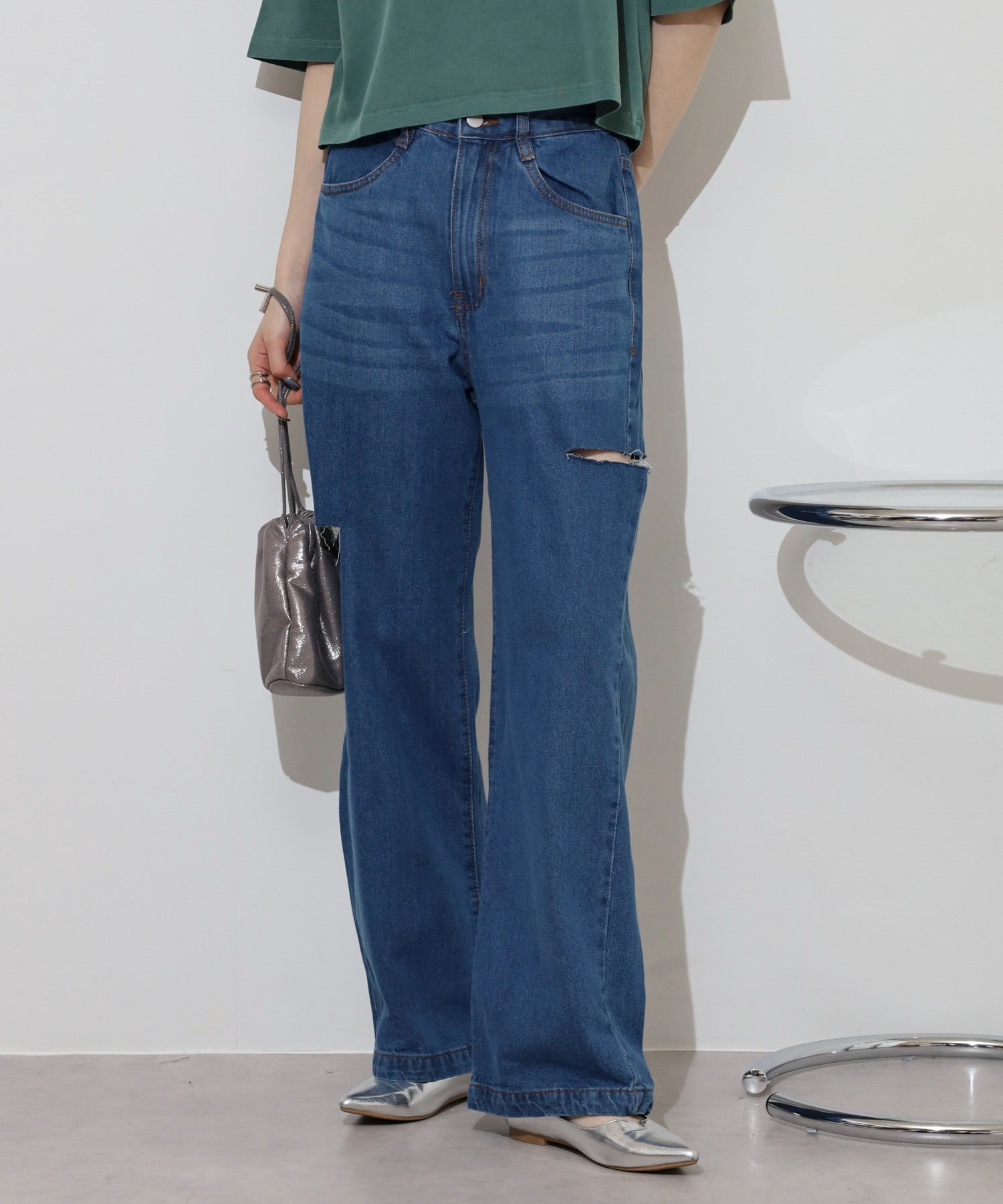 ジャングルジャロピー JUNGLE JALOPY ダメージ加工 デニムパンツ レディース ストレートパンツ ジーンズ ジーパン ボトムス カジュアル （BLUE） BLUE