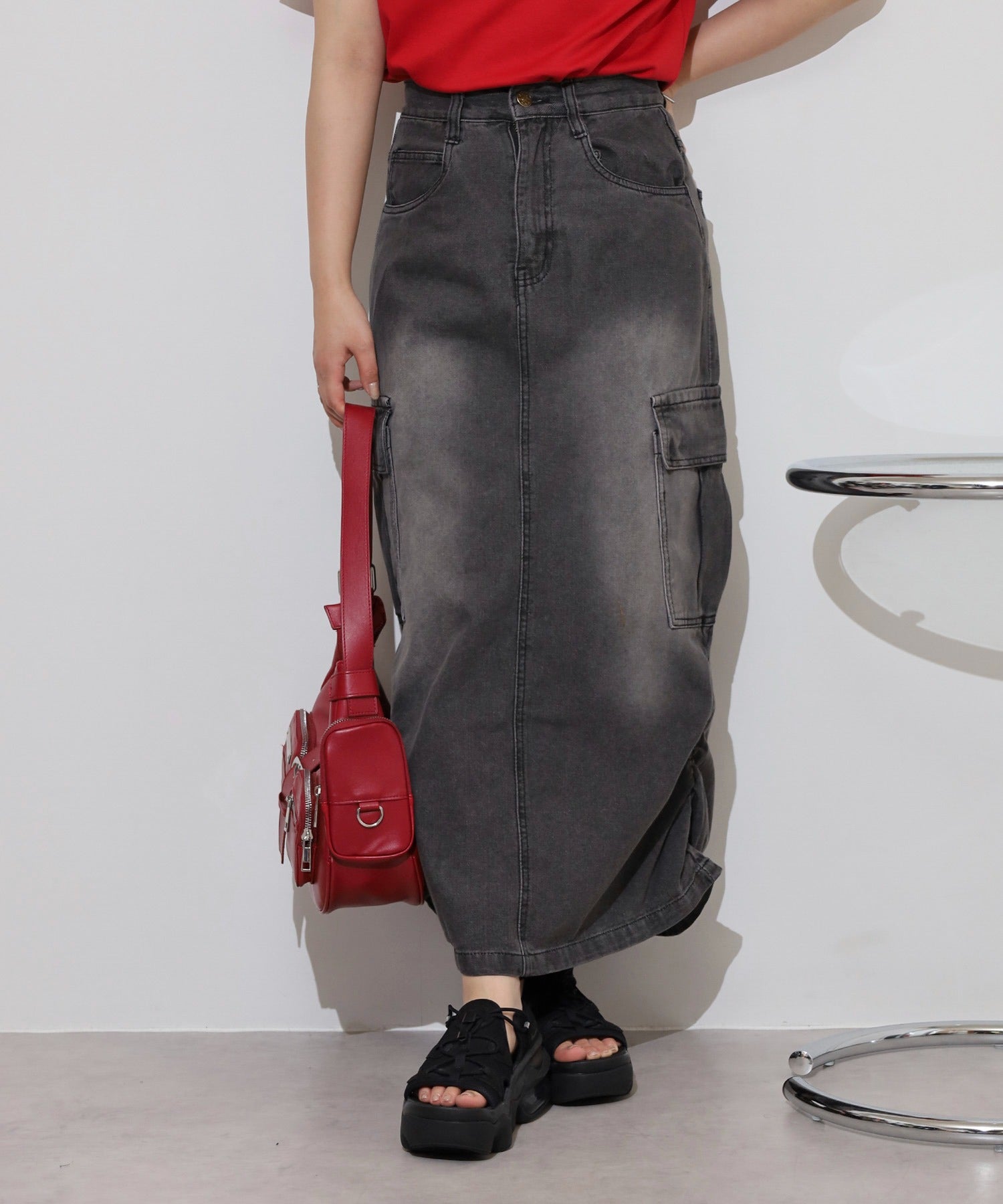 ジャングルジャロピー JUNGLE JALOPY デニムカーゴスカート レディース スカート ボトムス ロングスカート カジュアル 春 夏 秋 冬 （GRAY-DENIM） GRAY-DENIM