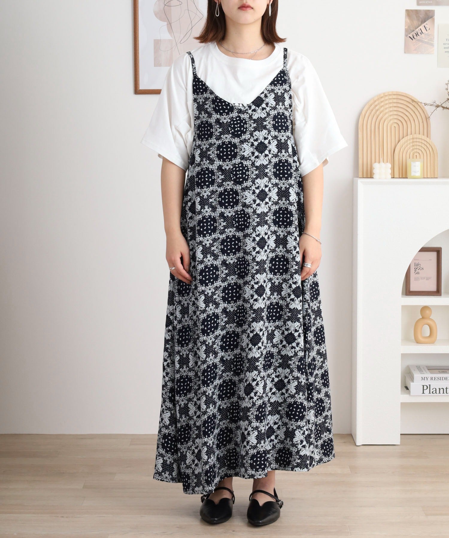 ジャングルジャロピー JUNGLE JALOPY レーヨンキャミOP＋小花柄天竺Tシャツアンサンブル レディース （IVORY） IVORY