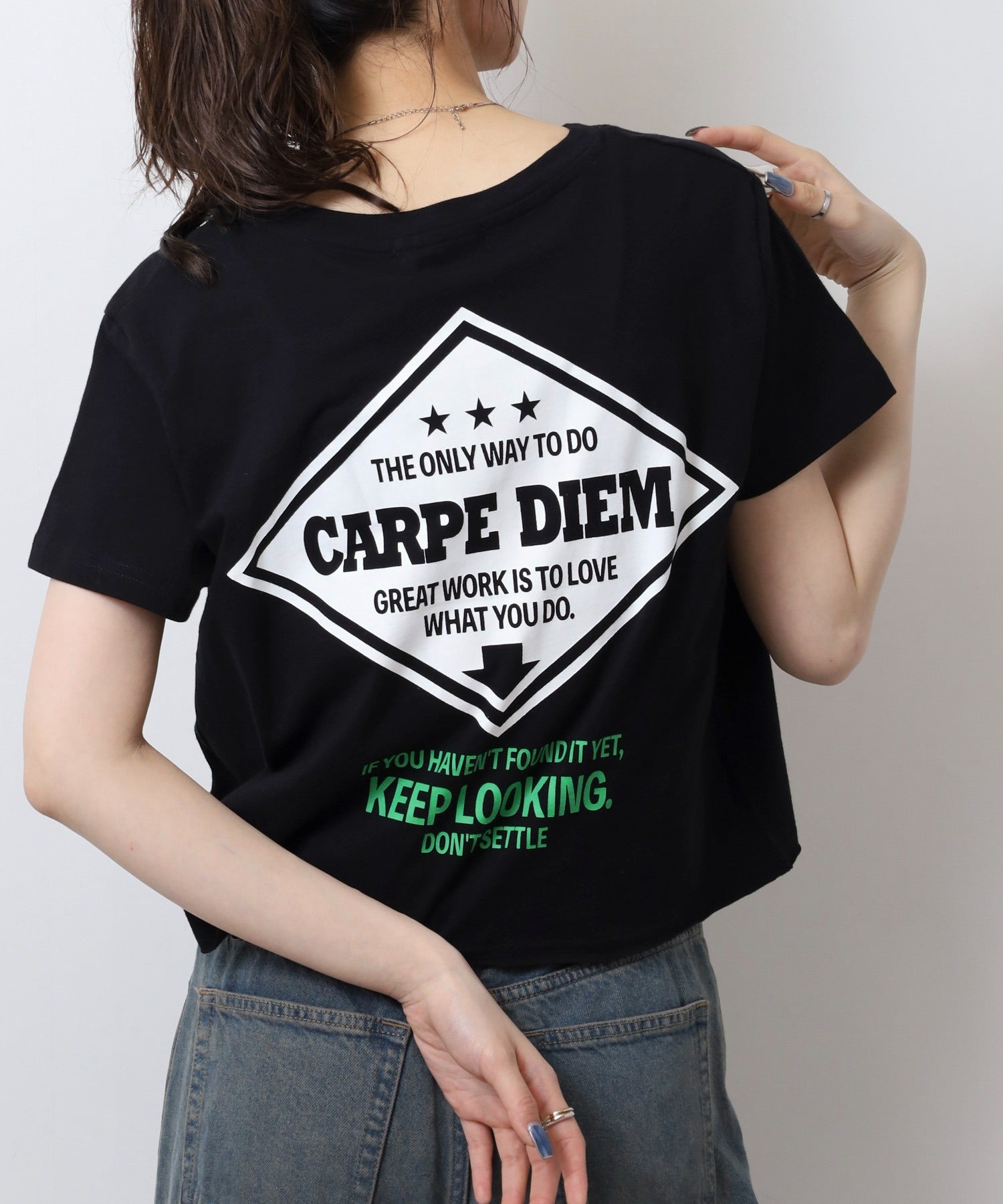 ジャングルジャロピー JUNGLE JALOPY ショート丈裾フリンジオーバサイズシルエットロゴプリントTシャツ レディース （BLACK5） BLACK5