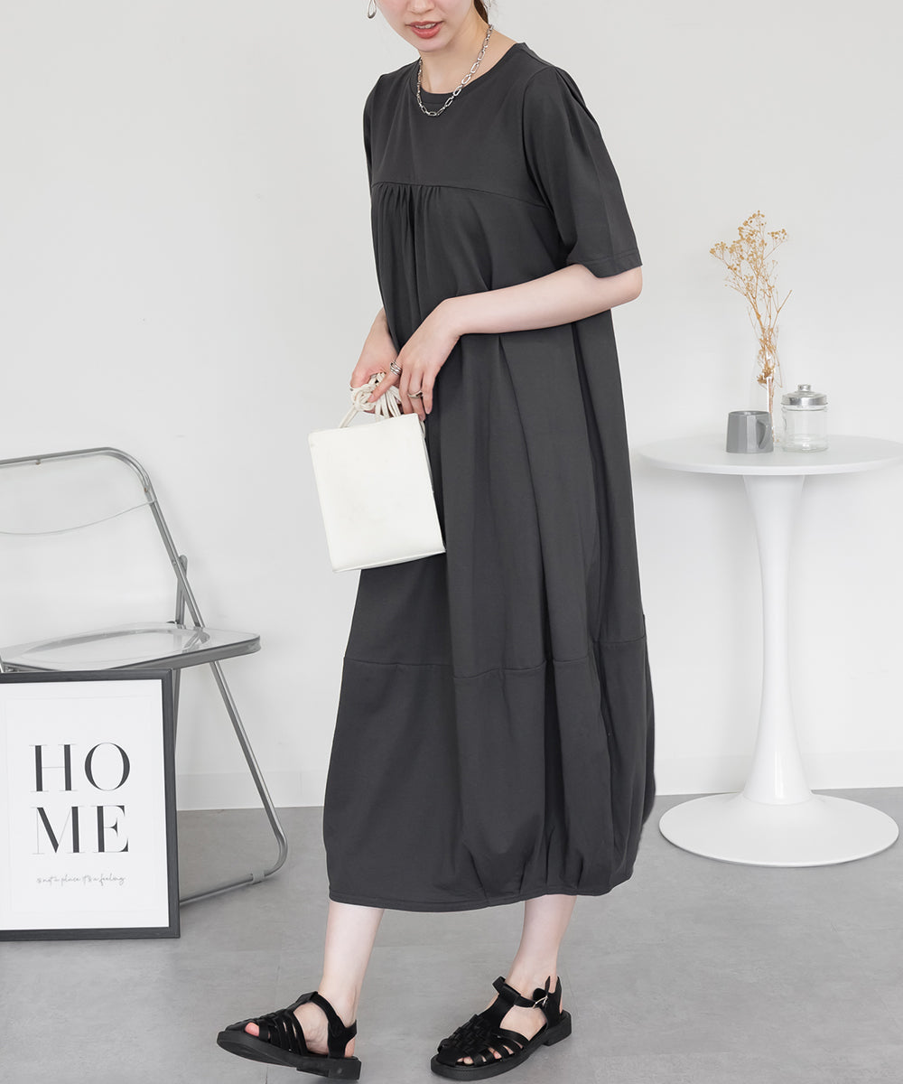 ジャングルジャロピー JUNGLE JALOPY 半袖バルーンロングワンピース レディース 大きいサイズ 夏服 夏 トップス ワンピ マキシ ギャザー （C-GRAY） C-GRAY