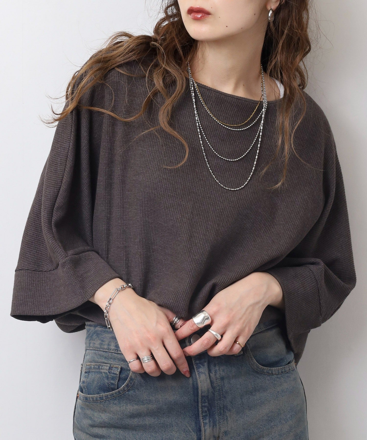 ジャングルジャロピー JUNGLE JALOPY コットンワッフル7分袖ドルマンTシャツ レディース 大きいサイズ （C-GRAY） C-GRAY