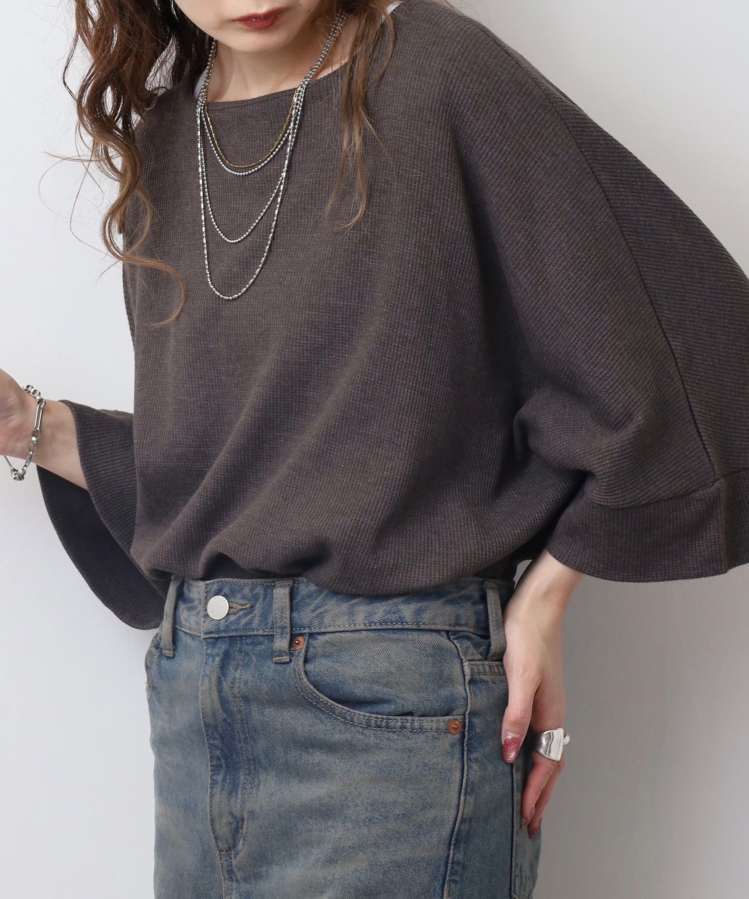 ジャングルジャロピー JUNGLE JALOPY コットンワッフル7分袖ドルマンTシャツ レディース 大きいサイズ （C-GRAY） C-GRAY