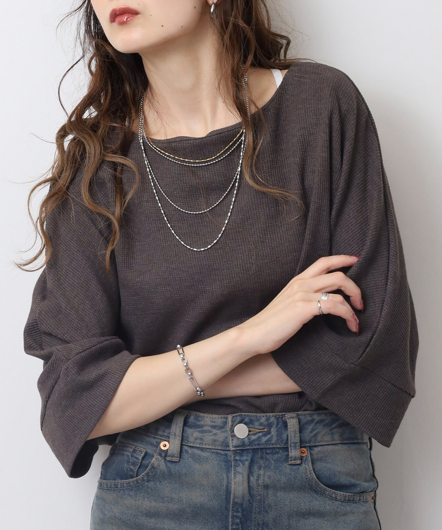 ジャングルジャロピー JUNGLE JALOPY コットンワッフル7分袖ドルマンTシャツ レディース 大きいサイズ （C-GRAY） C-GRAY