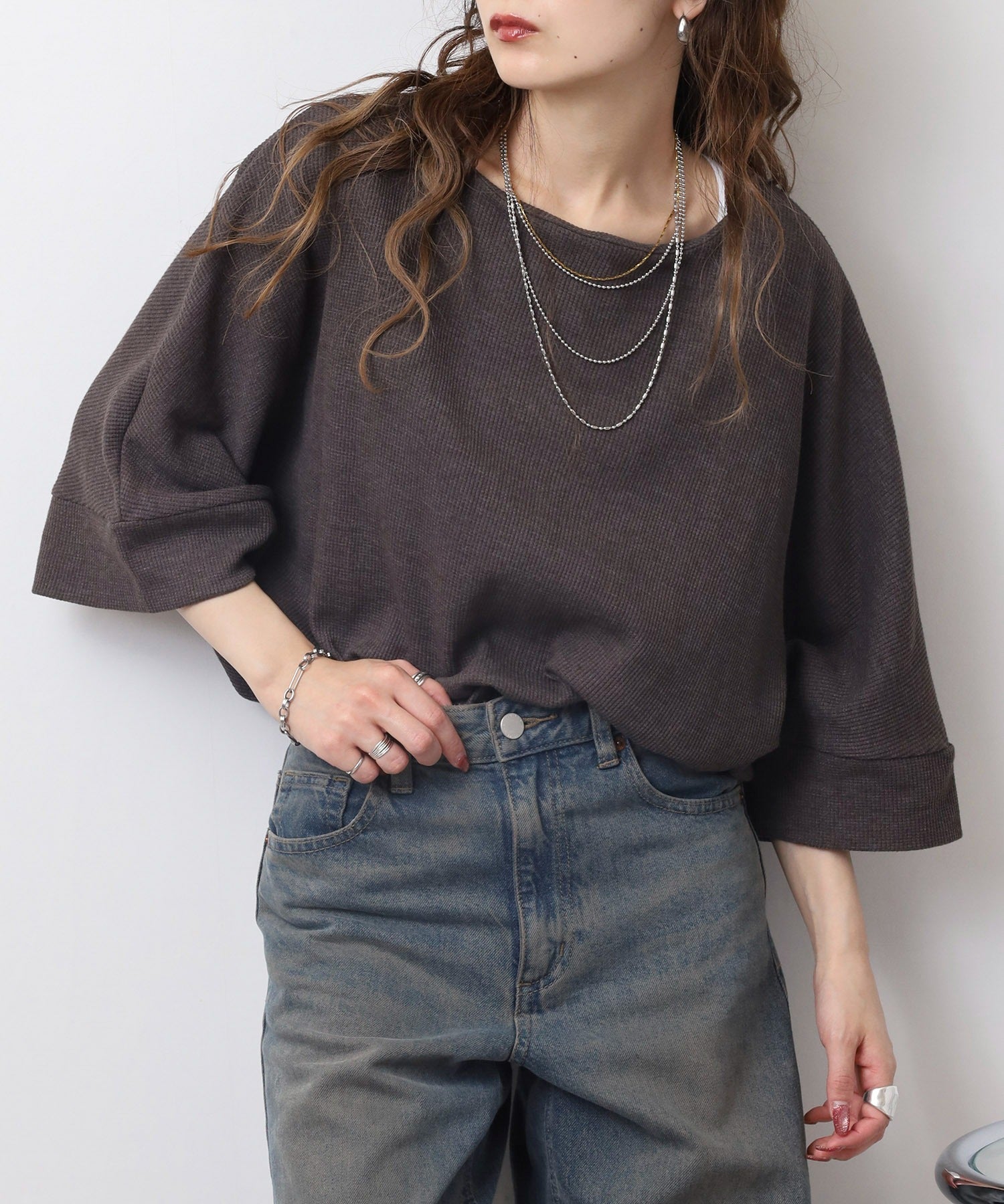 ジャングルジャロピー JUNGLE JALOPY コットンワッフル7分袖ドルマンTシャツ レディース 大きいサイズ （C-GRAY） C-GRAY