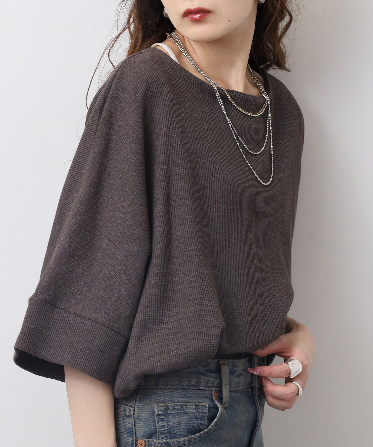 ジャングルジャロピー JUNGLE JALOPY コットンワッフル7分袖ドルマンTシャツ レディース 大きいサイズ （C-GRAY） C-GRAY