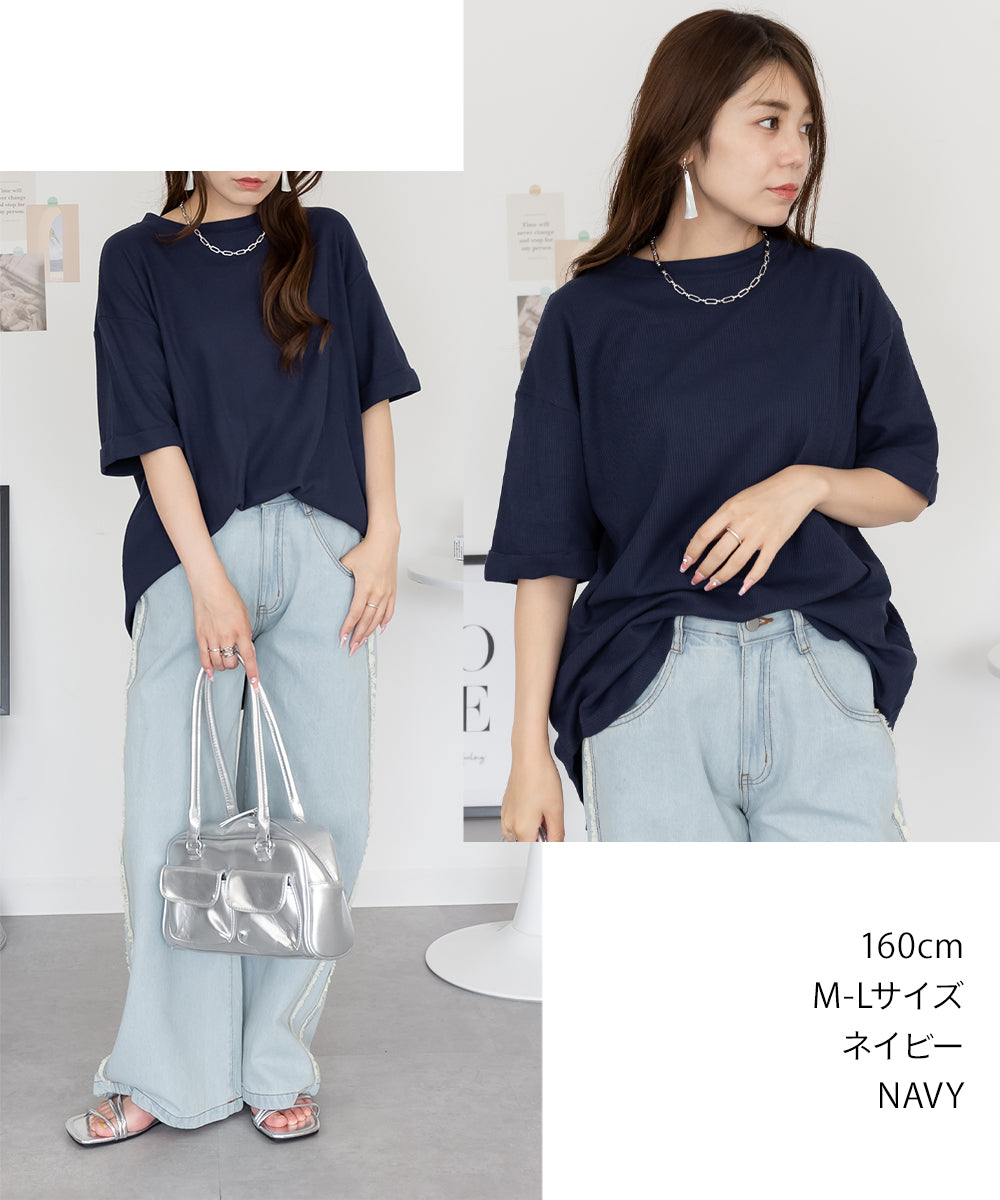 ジャングルジャロピー JUNGLE JALOPY コットンワッフルロールアップハーフスリーブカットソー レディース 大きいサイズ （NAVY） NAVY