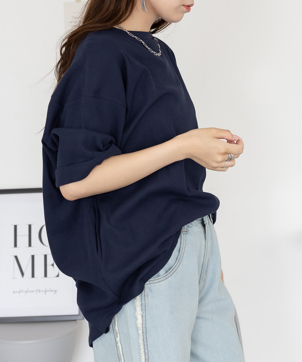 ジャングルジャロピー JUNGLE JALOPY コットンワッフルロールアップハーフスリーブカットソー レディース 大きいサイズ （NAVY） NAVY
