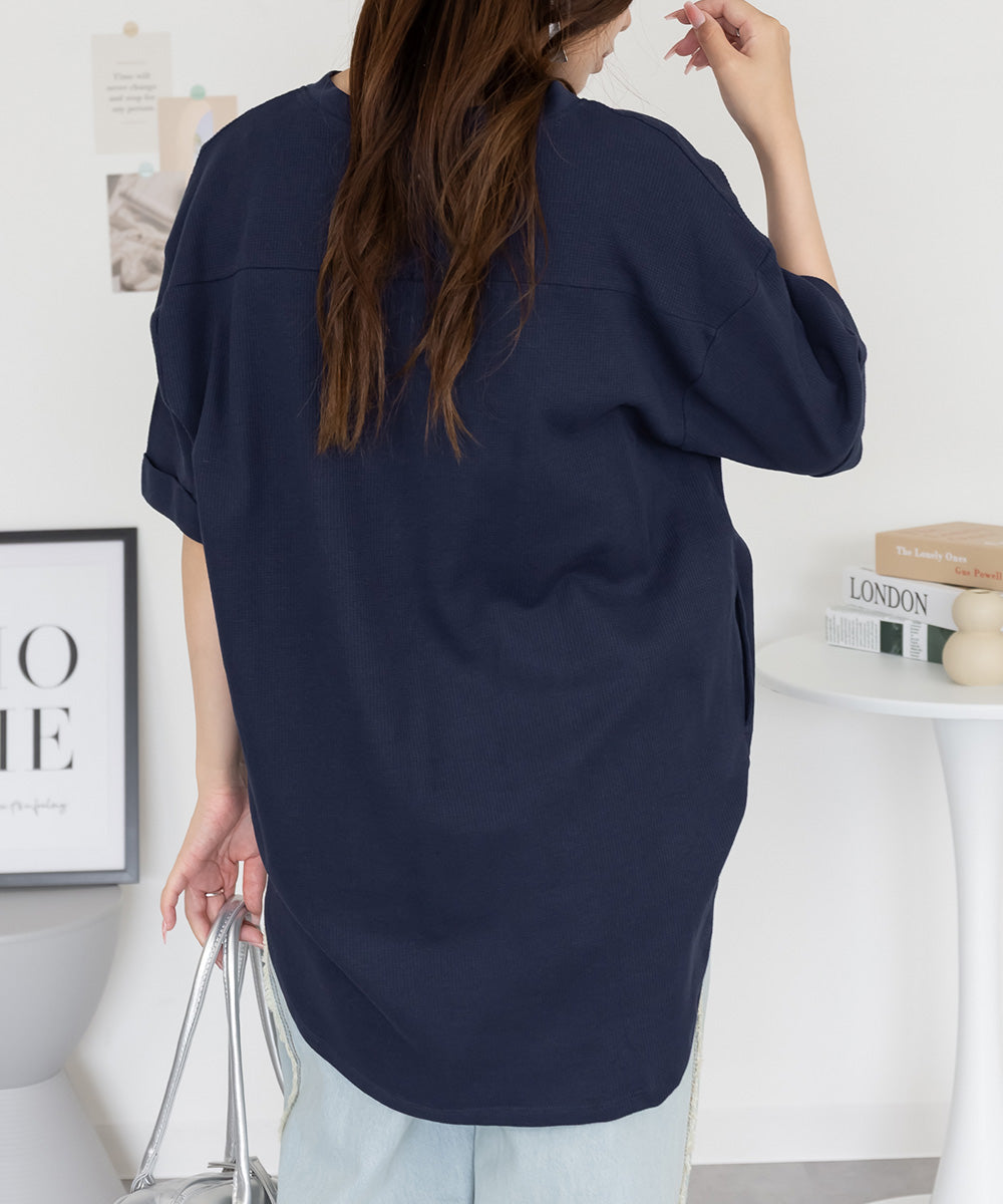 ジャングルジャロピー JUNGLE JALOPY コットンワッフルロールアップハーフスリーブカットソー レディース 大きいサイズ （NAVY） NAVY