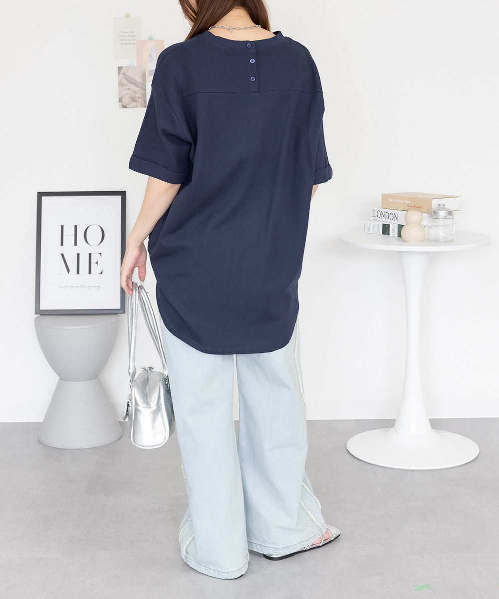 ジャングルジャロピー JUNGLE JALOPY コットンワッフルロールアップハーフスリーブカットソー レディース 大きいサイズ （NAVY） NAVY