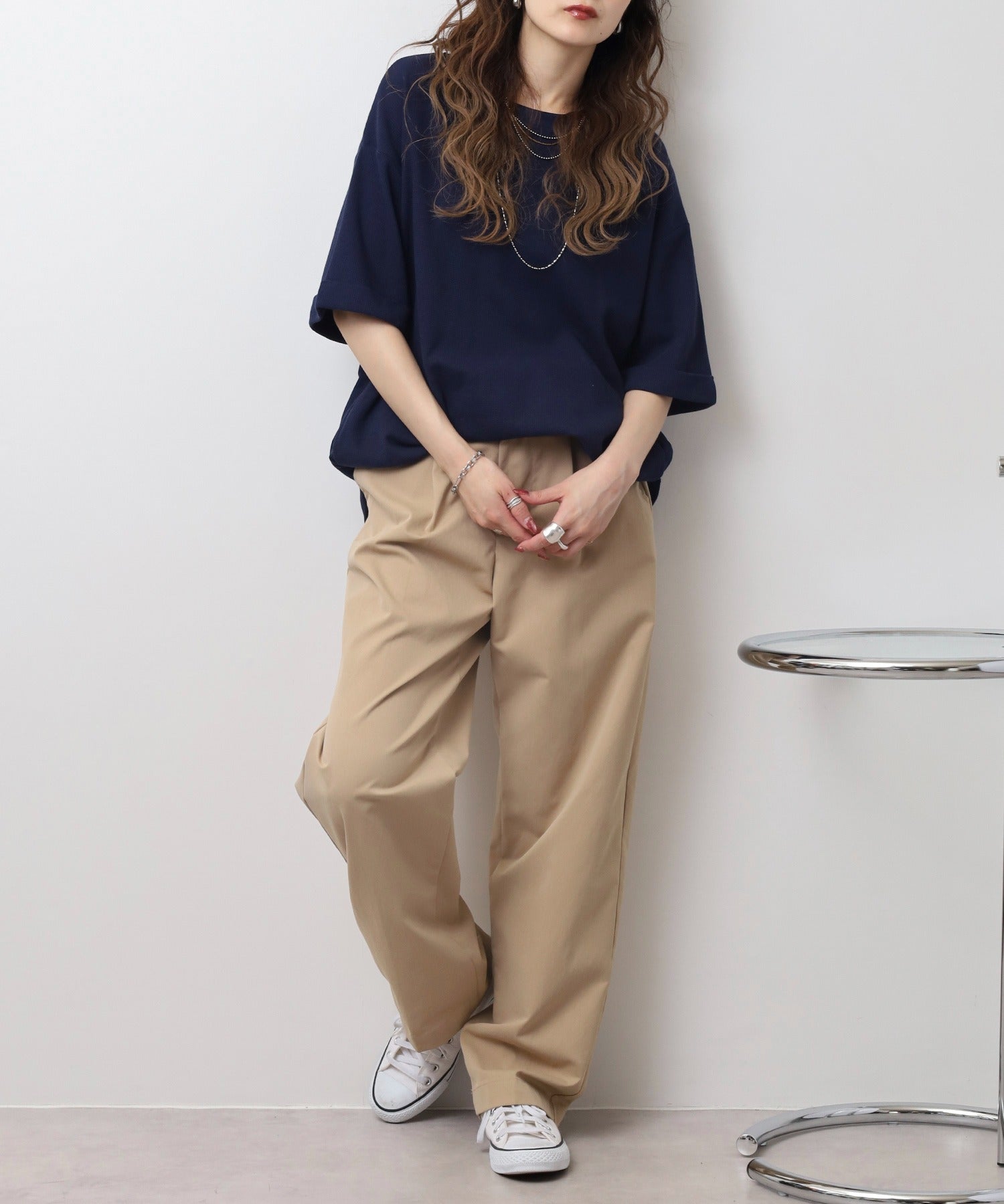 ジャングルジャロピー JUNGLE JALOPY コットンワッフルロールアップハーフスリーブカットソー レディース 大きいサイズ （NAVY） NAVY