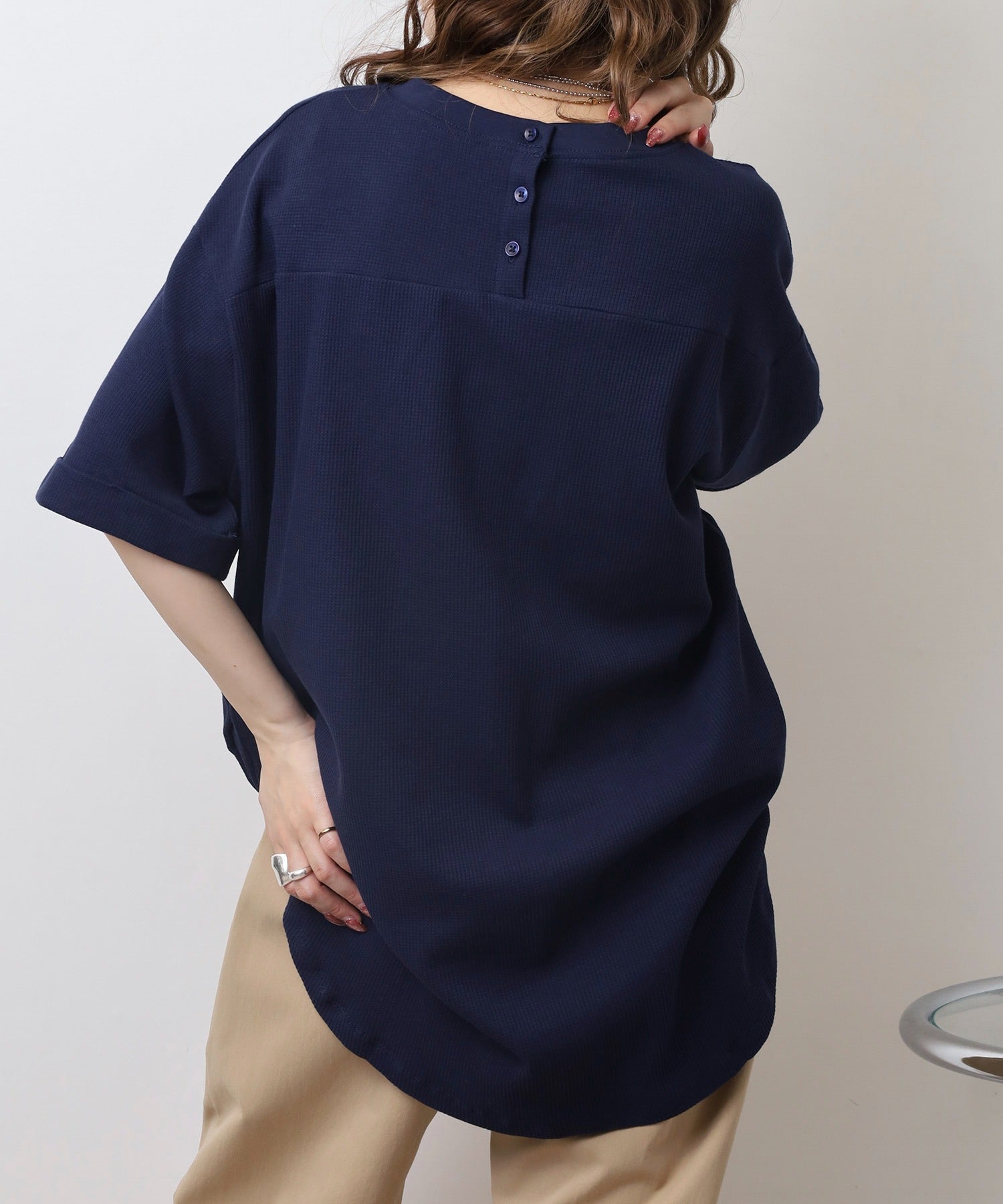 ジャングルジャロピー JUNGLE JALOPY コットンワッフルロールアップハーフスリーブカットソー レディース 大きいサイズ （NAVY） NAVY