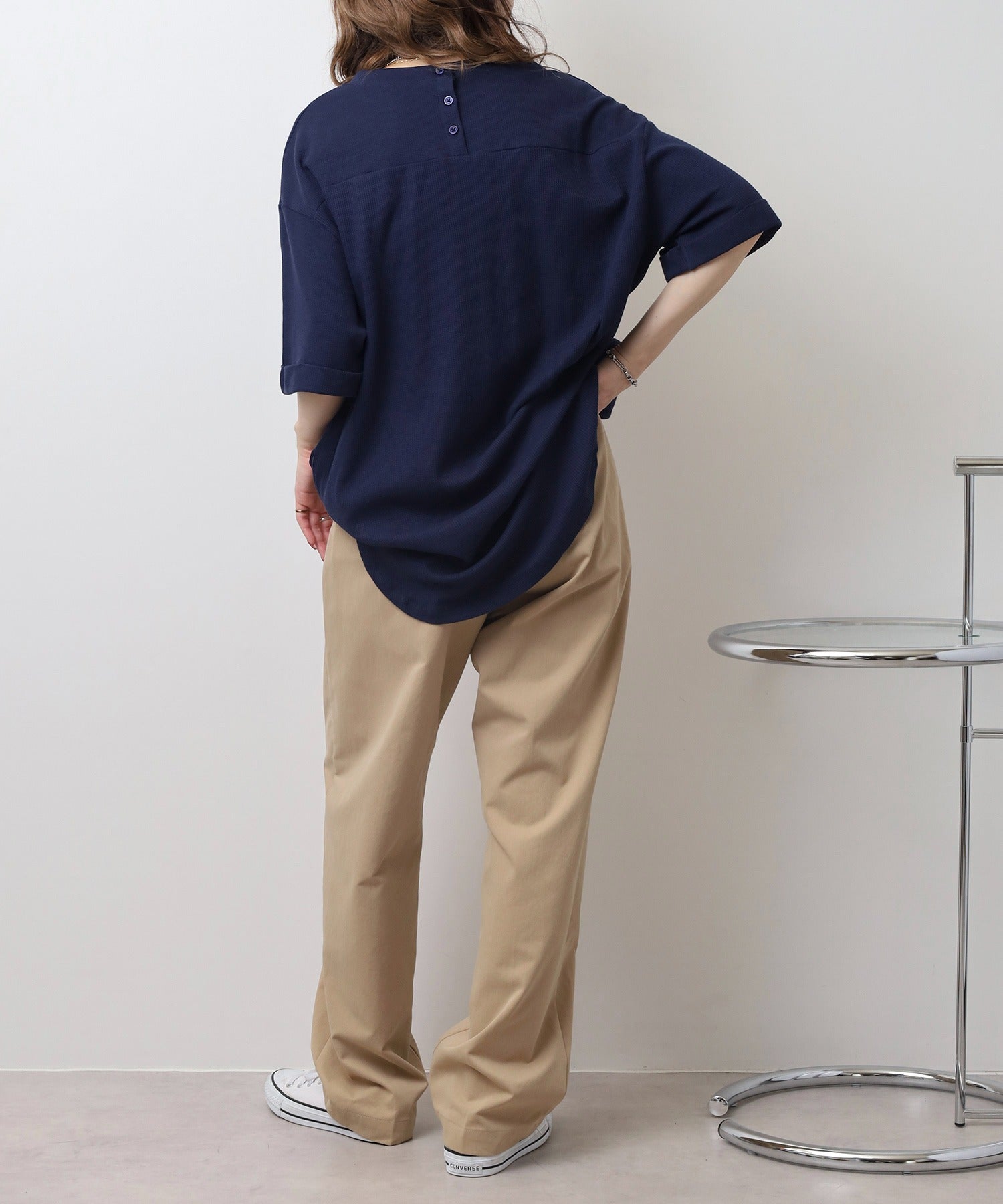 ジャングルジャロピー JUNGLE JALOPY コットンワッフルロールアップハーフスリーブカットソー レディース 大きいサイズ （NAVY） NAVY