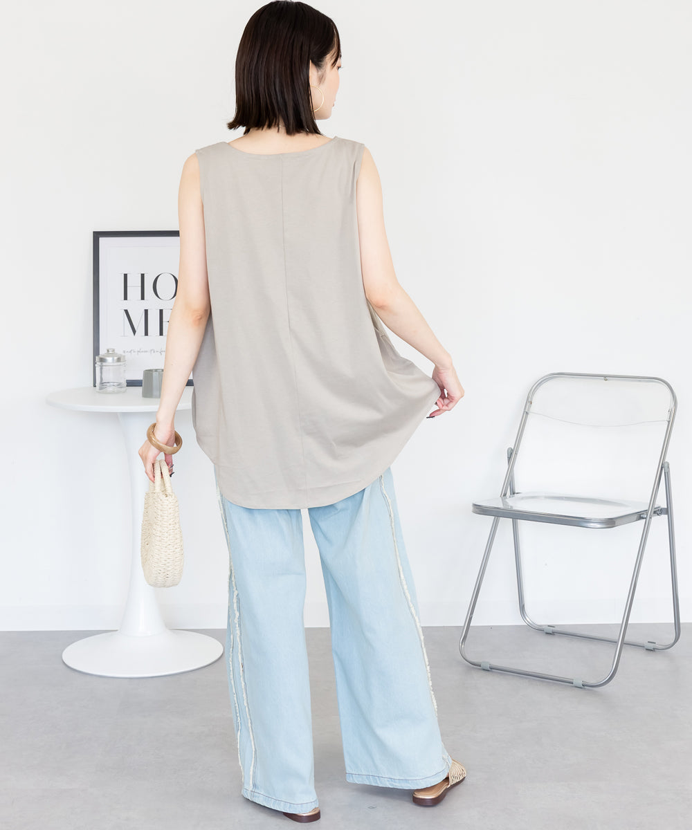 ジャングルジャロピー JUNGLE JALOPY 脇タックノースリーブトップス レディース 大きいサイズ （GRAY-BEIGE） GRAY-BEIGE