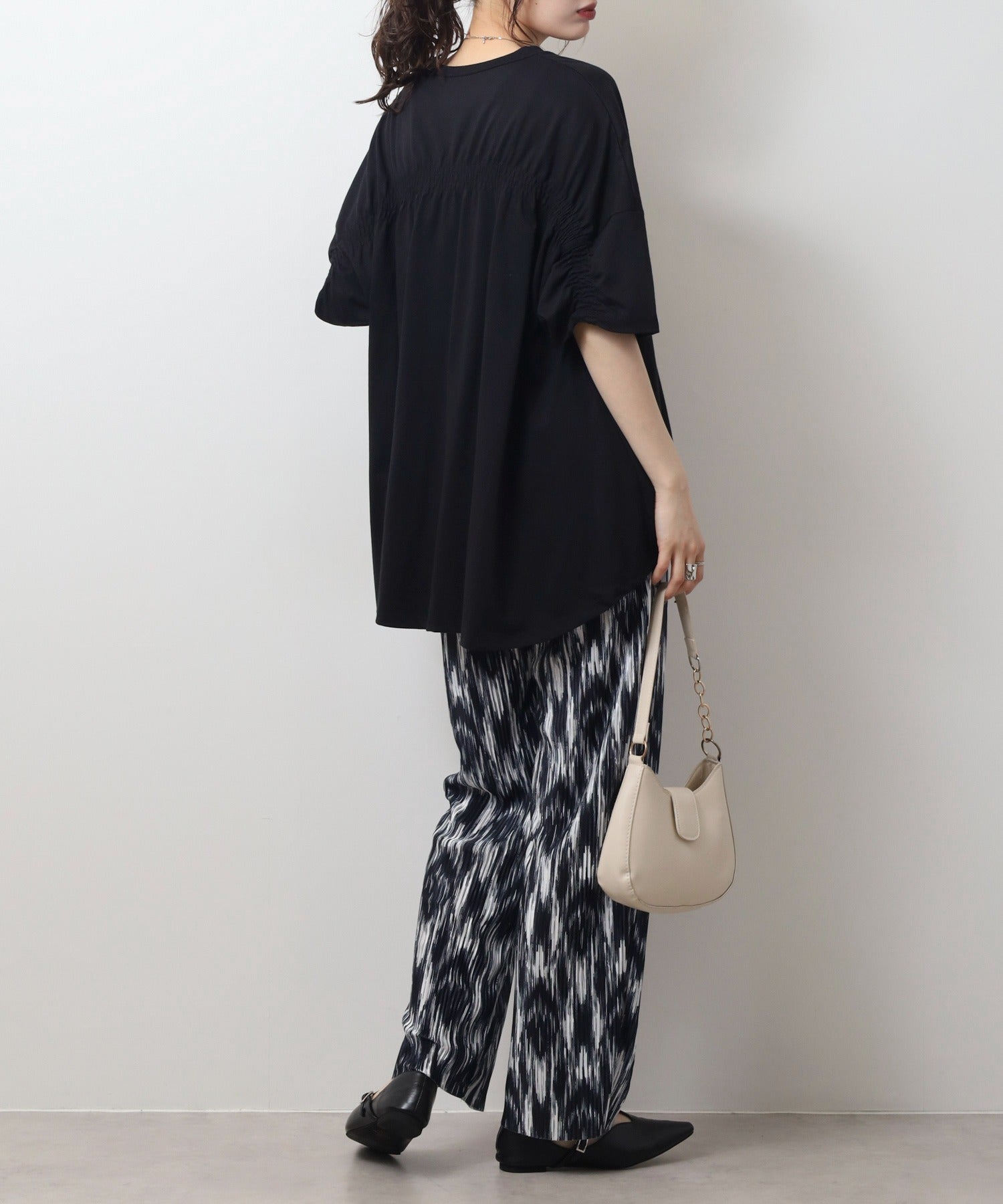 ジャングルジャロピー JUNGLE JALOPY バッグギャザーTシャツ レディース 半袖 フレア トップス シャツ 夏 夏服 チュニック （BLACK） BLACK