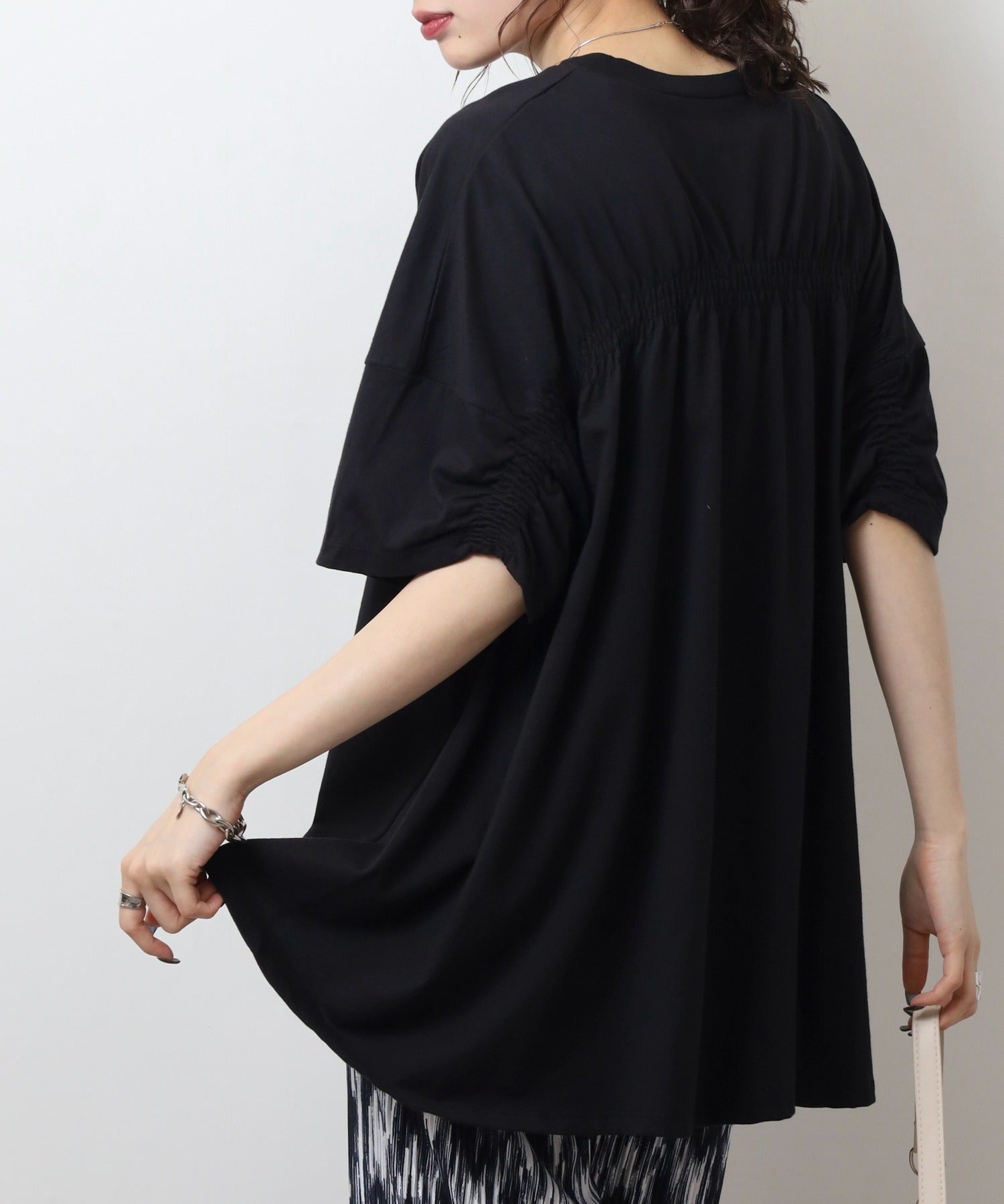 ジャングルジャロピー JUNGLE JALOPY バッグギャザーTシャツ レディース 半袖 フレア トップス シャツ 夏 夏服 チュニック （BLACK） BLACK