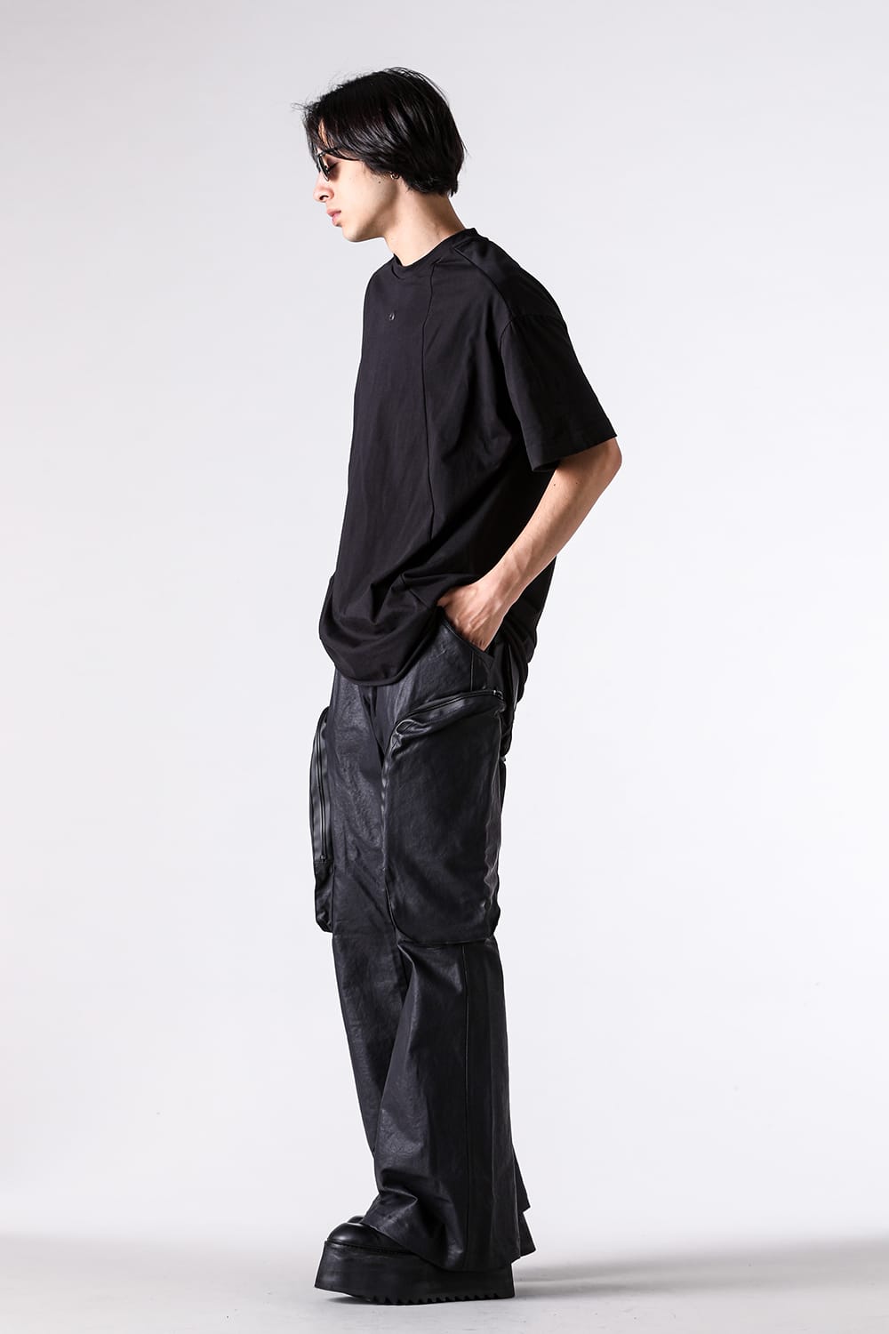 ジャスティン ゴール JUSTIN GALL Oversize Section Tee Brushed Slub Cotton （Black） Black