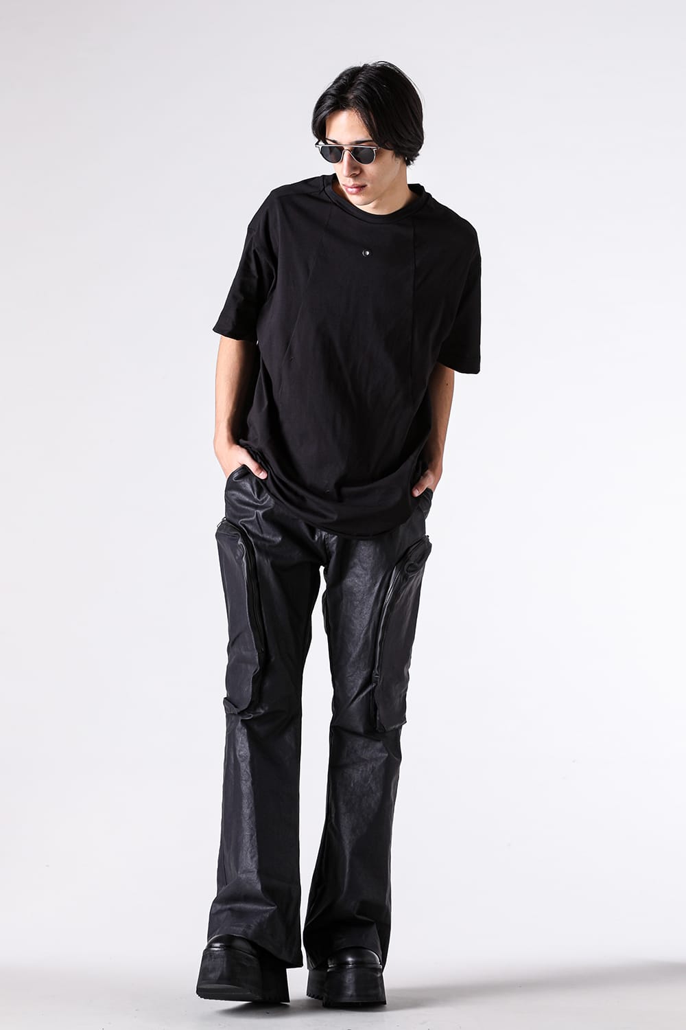 ジャスティン ゴール JUSTIN GALL Oversize Section Tee Brushed Slub Cotton （Black） Black