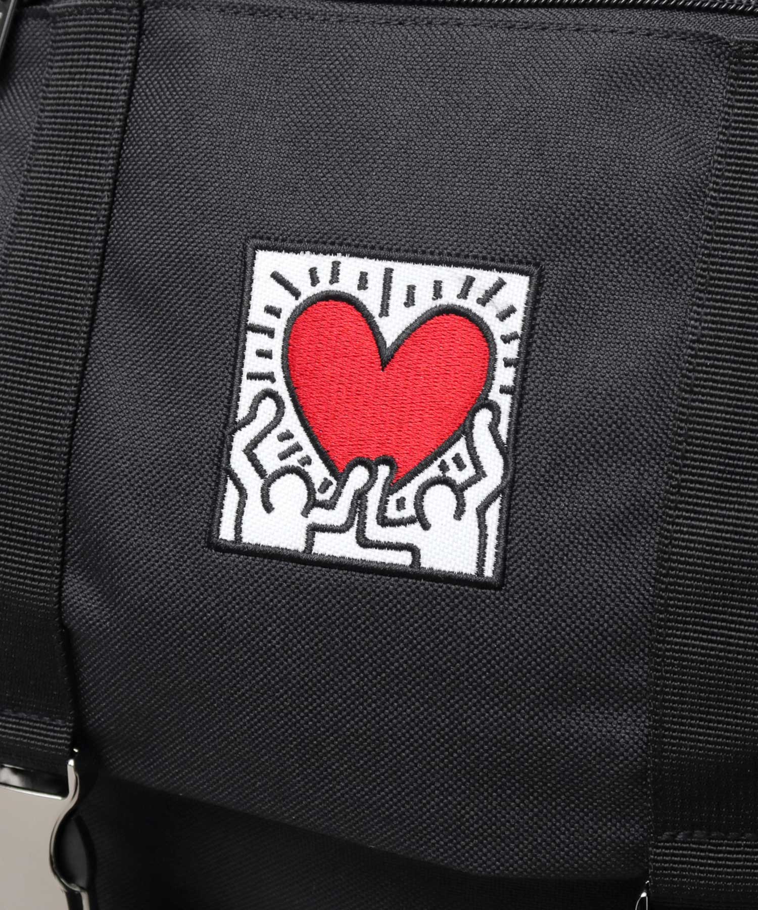 Keith Haring Heart Embroidery Metal Buckle Flap Top Backpack / Rucksack