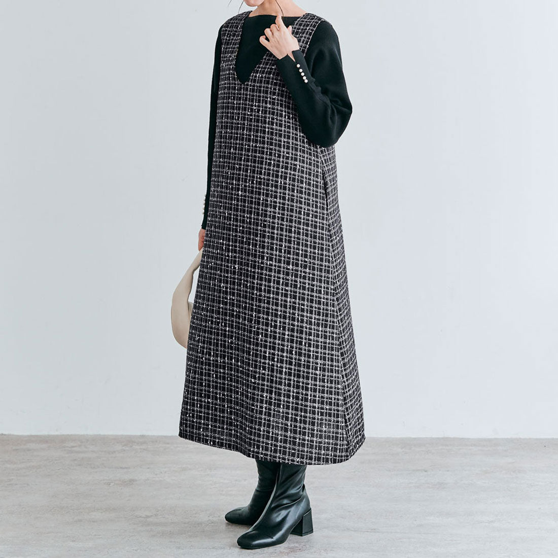 KiraKiraShop Shiny Shop One-Piece 《Check Tweed One-Piece Available in 2 Colors and 2 Sizes》 [jmp0025]