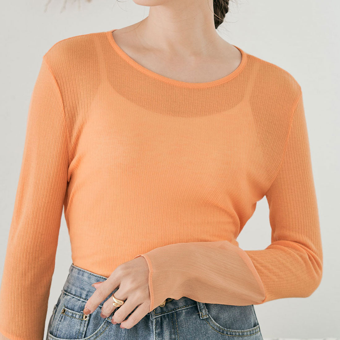 KiraKiraShop Knit-sew "Sheer knit-sew with sleeve switching, 9 colors, 3 sizes" [jgt0009]