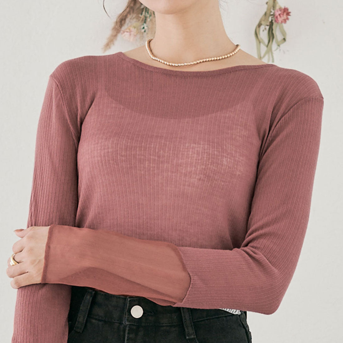 KiraKiraShop Knit-sew "Sheer knit-sew with sleeve switching, 9 colors, 3 sizes" [jgt0009]