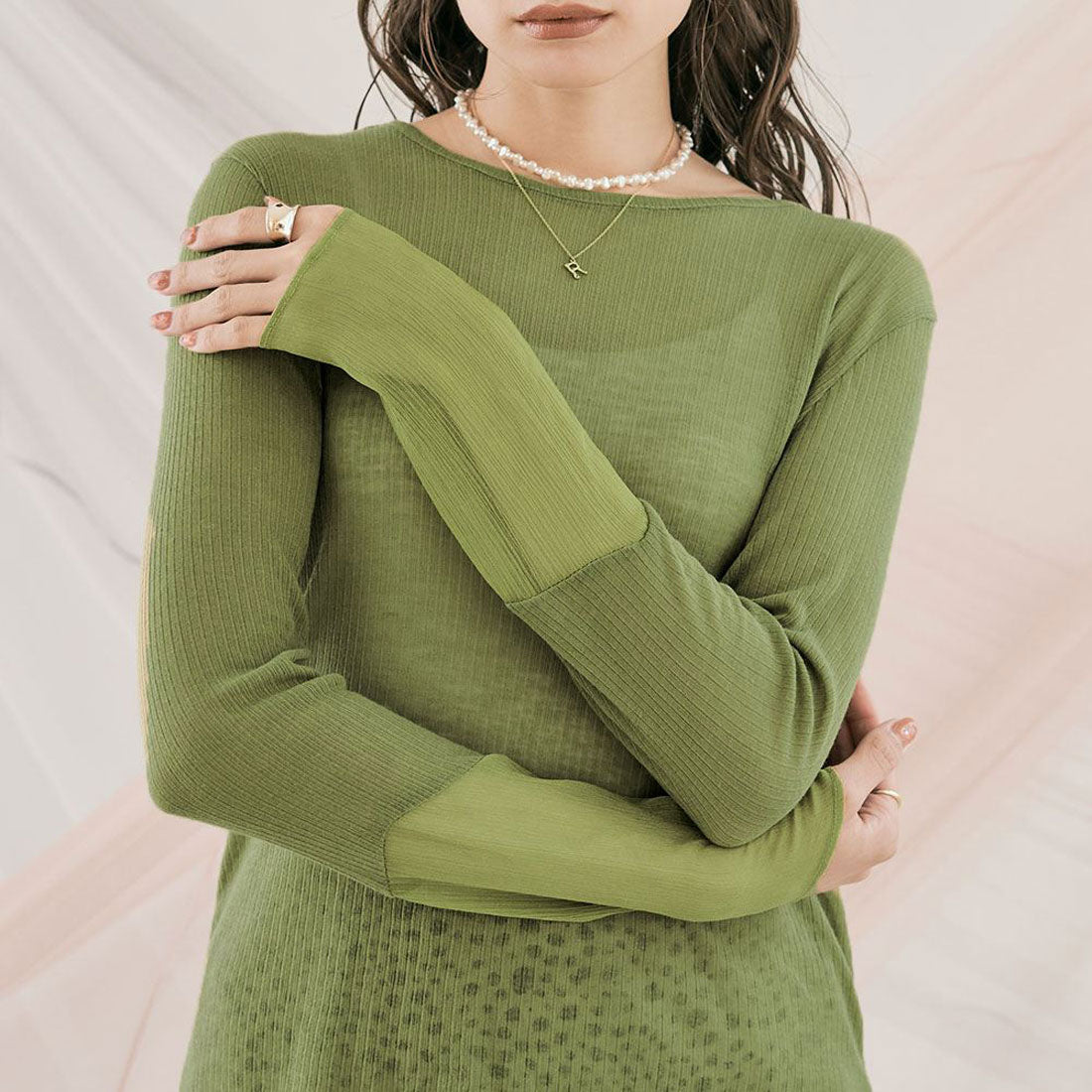 KiraKiraShop Knit-sew "Sheer knit-sew with sleeve switching, 9 colors, 3 sizes" [jgt0009]