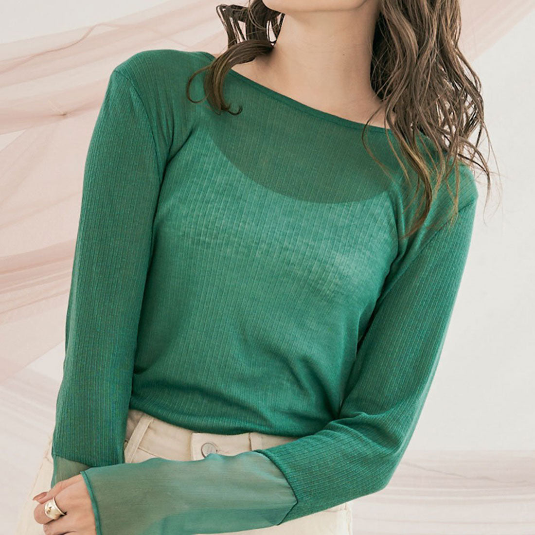 KiraKiraShop Knit-sew "Sheer knit-sew with sleeve switching, 9 colors, 3 sizes" [jgt0009]
