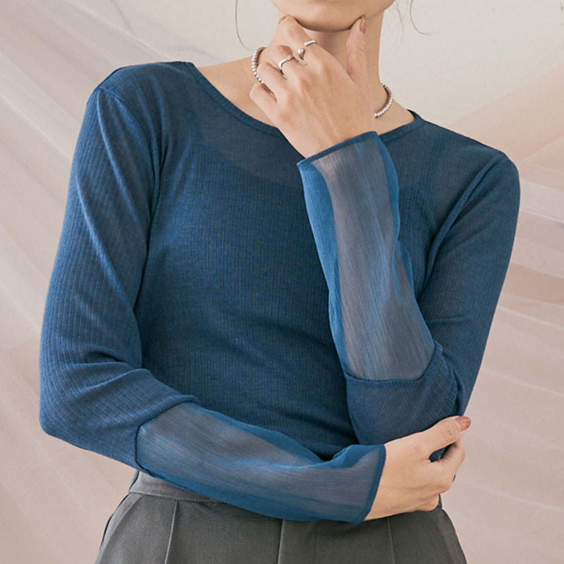 KiraKiraShop Knit-sew "Sheer knit-sew with sleeve switching, 9 colors, 3 sizes" [jgt0009]