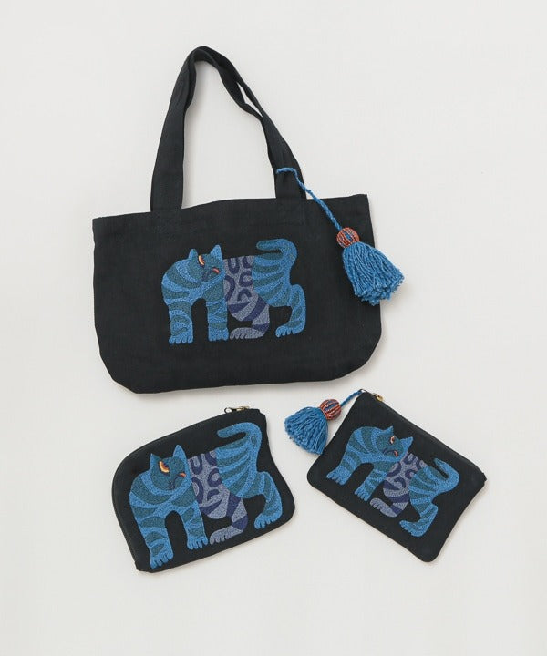 カンカン KANKAN CHIZURI刺繍シルエットポーチ(ネコ) （ブラック） ブラック