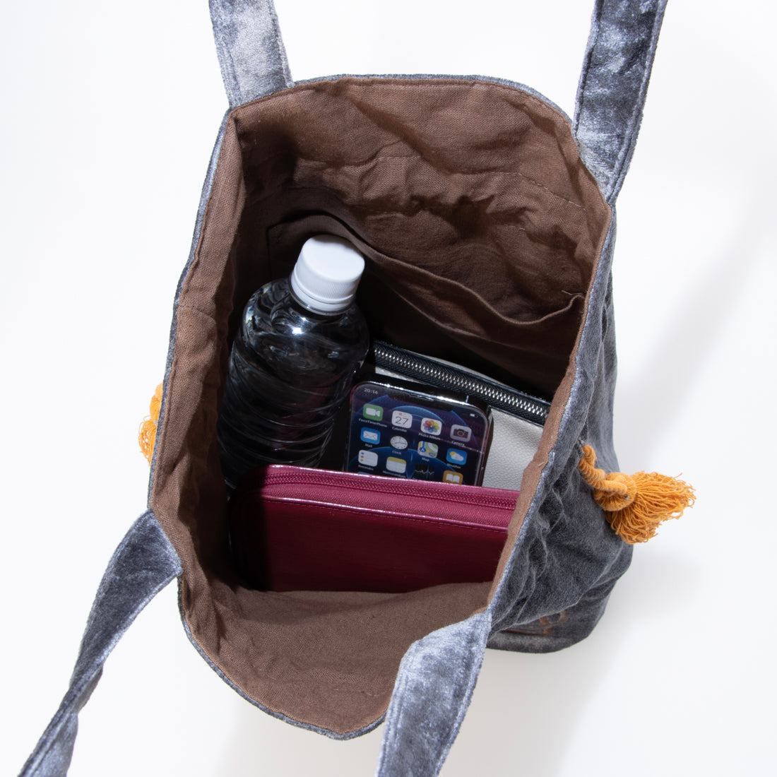 カンカン KANKAN フラワー刺繍巾着トート （グレー） グレー