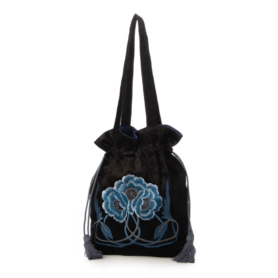 カンカン KANKAN フラワー刺繍巾着トート （ブラック） ブラック