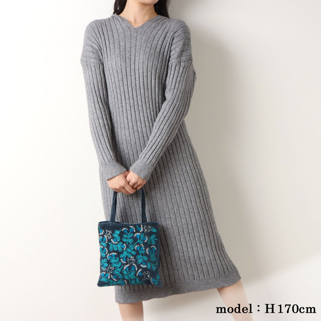 カンカン KANKAN コットンベロア刺繍フラットバッグ