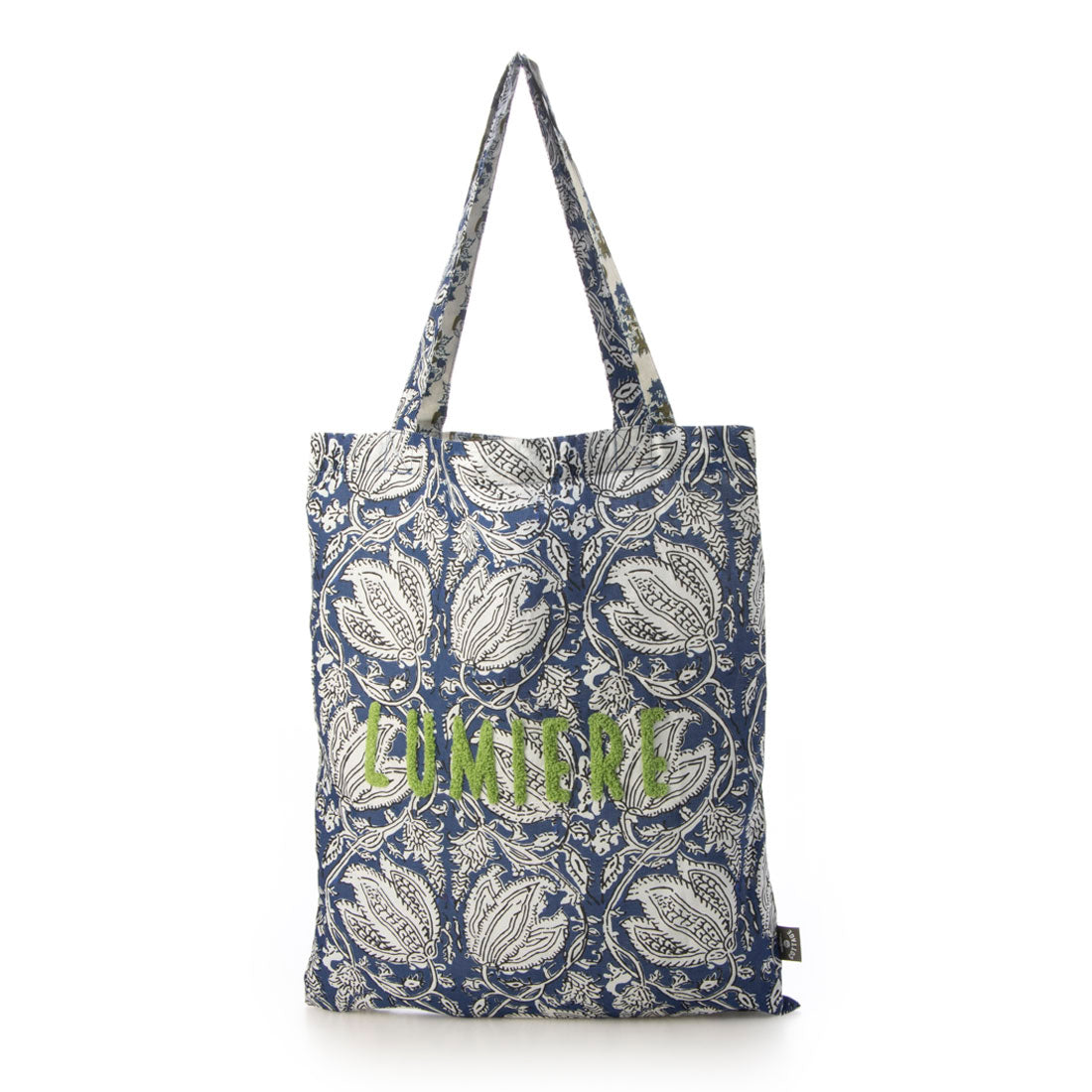 カンカン KANKAN ブークレ刺繍プリントトートバッグ,ブルー