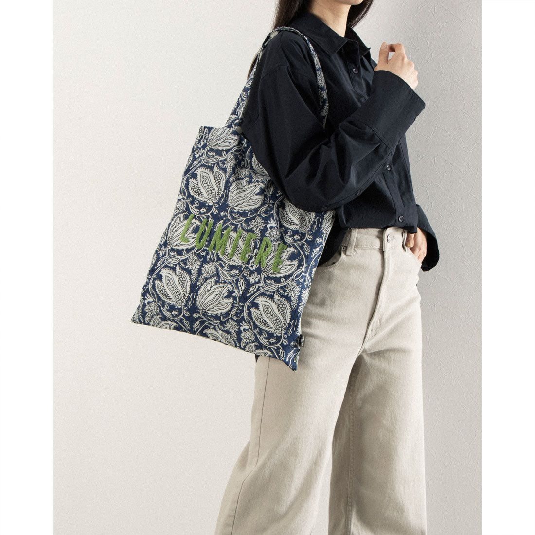 カンカン KANKAN ブークレ刺繍プリントトートバッグ