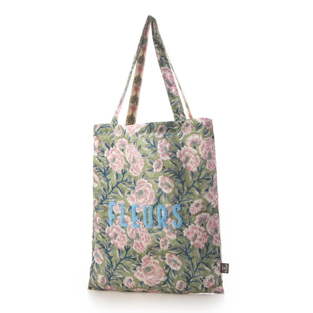 カンカン KANKAN ブークレ刺繍プリントトートバッグ,グリーン