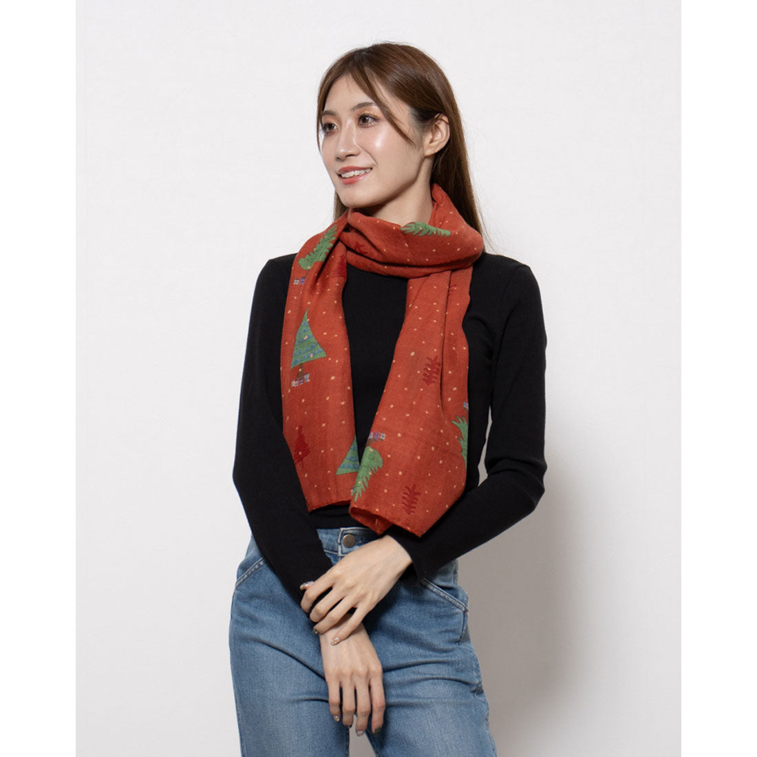 カンカン KANKAN ツリー柄プリントショール,レッド