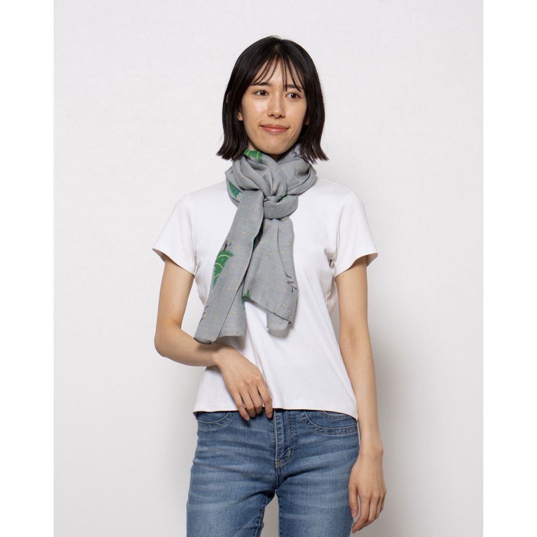 カンカン KANKAN ツリー柄プリントショール,グレー