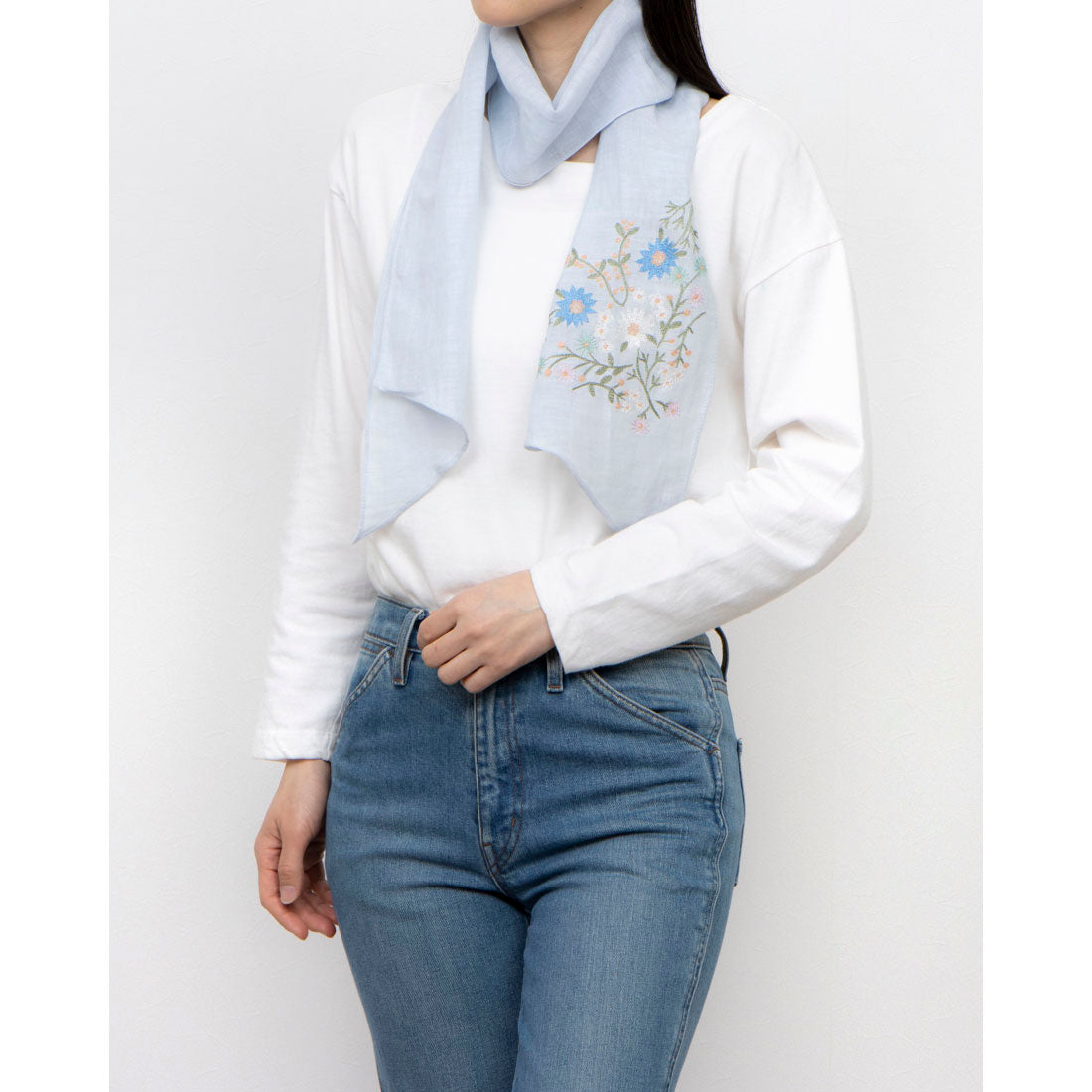 カンカン KANKAN 花柄刺繍ショール （ブルー） ブルー