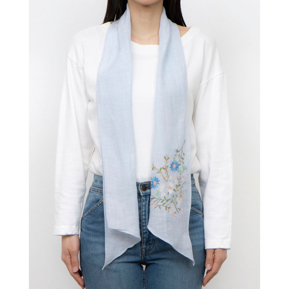 カンカン KANKAN 花柄刺繍ショール （ブルー） ブルー