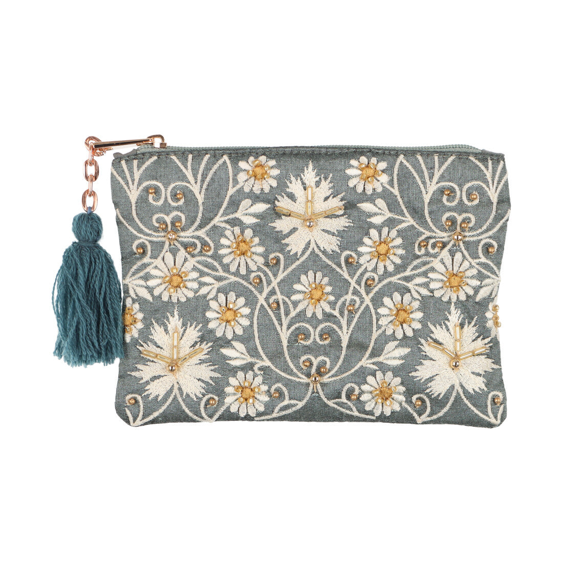 カンカン KANKAN ビーズ刺繍ポーチS,セージ