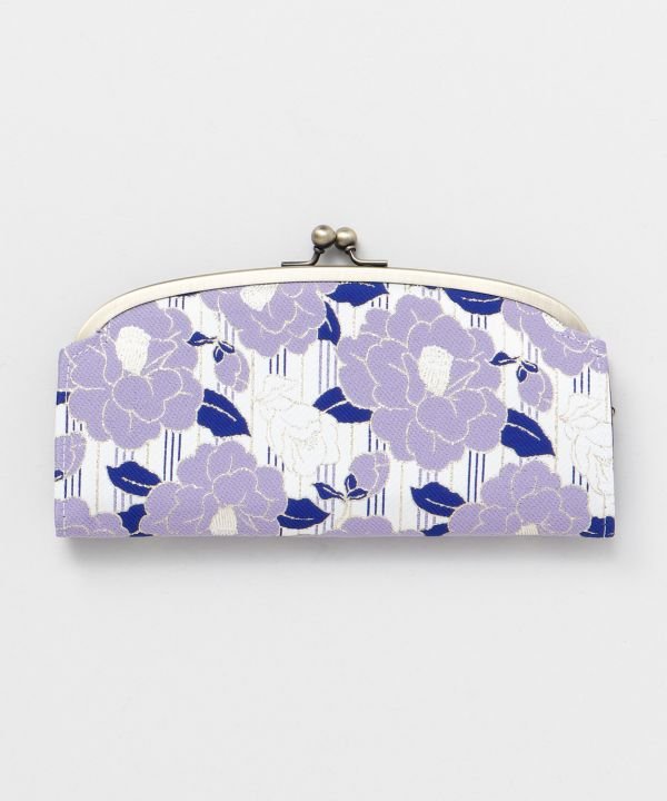 KAYA] Striped Camellia Clasp Long Wallet Navy