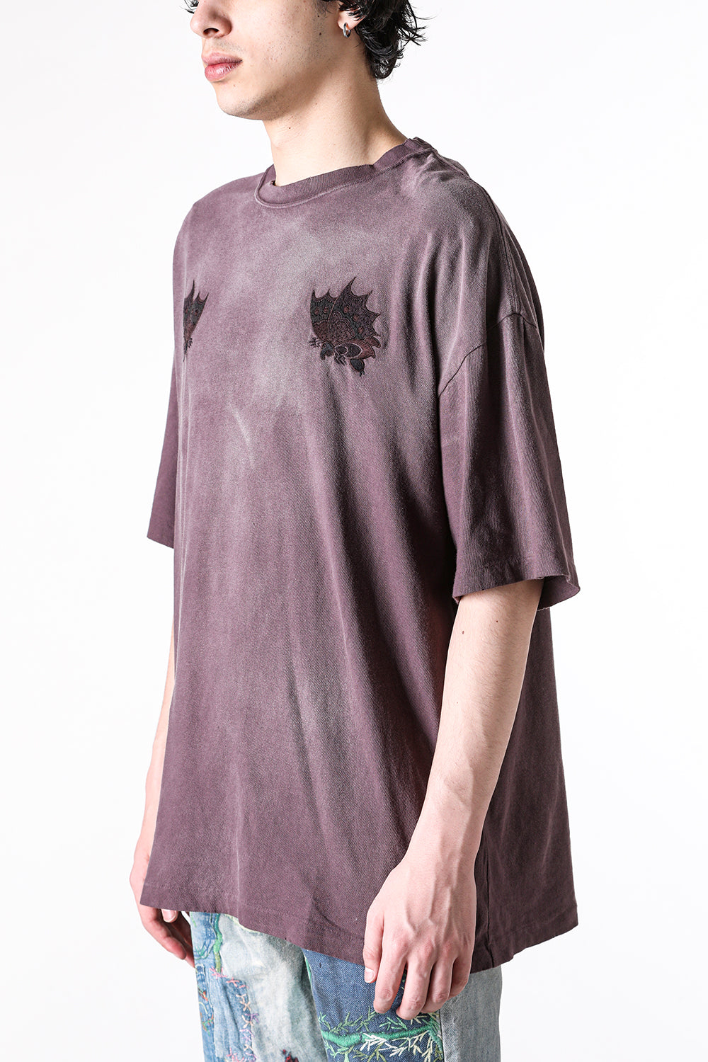 カミヤ KAMIYA “AGEHA” Embroidery Distressed Tee （BROWN） BROWN