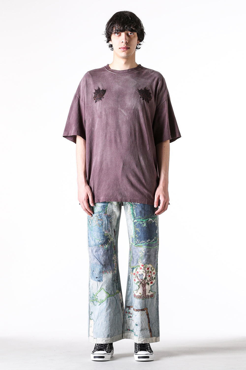 カミヤ KAMIYA “AGEHA” Embroidery Distressed Tee （BROWN） BROWN