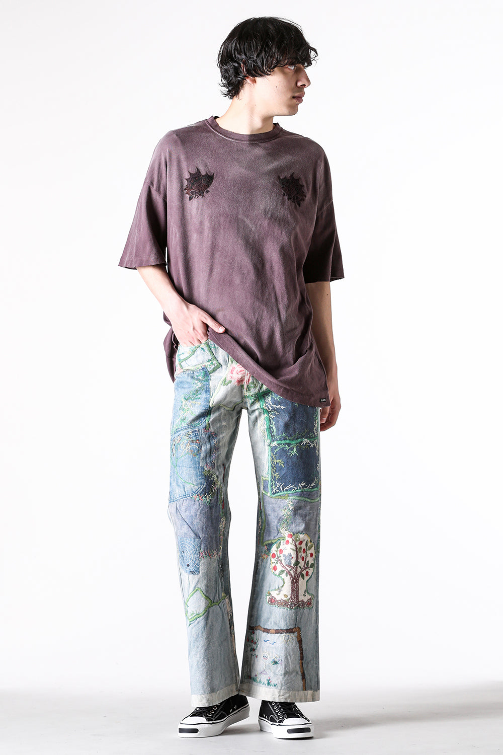 カミヤ KAMIYA “AGEHA” Embroidery Distressed Tee （BROWN） BROWN